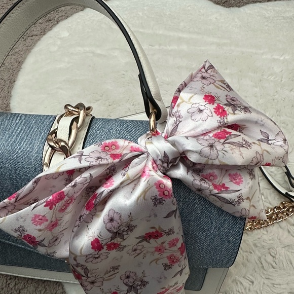 Aldo Denim Blue and White Satchel with Floral Bow